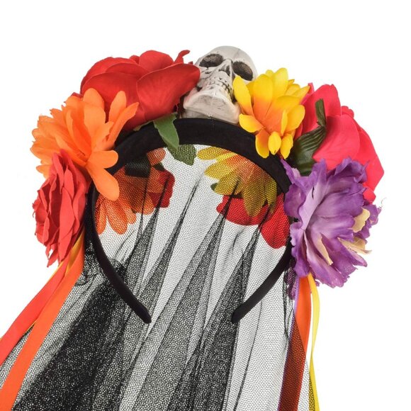 Day of the Dead Headband Rose Mexican Flower Costume Fabric Adult Women's - Picture 2 of 4